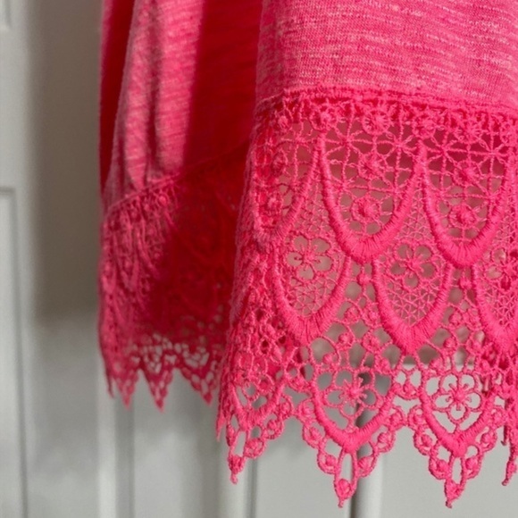 Decree Racerback Neon Pink Tank Top with Crochet Accents - Picture 4 of 10